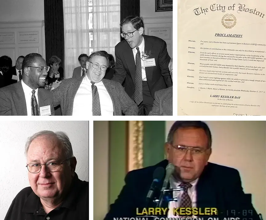 Images of Larry Kessler and a photo of the 2017 City of Boston declaration of Larry Kessler Day