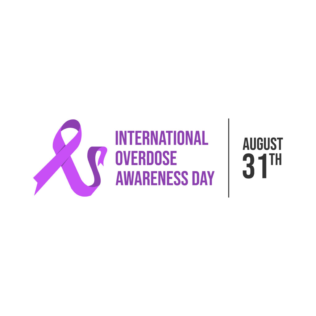 International Overdose Awareness Day graphic with purple ribbon and the date August 31 included