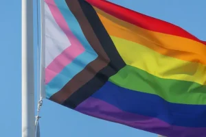 Progress Pride Flag waving in the breeze