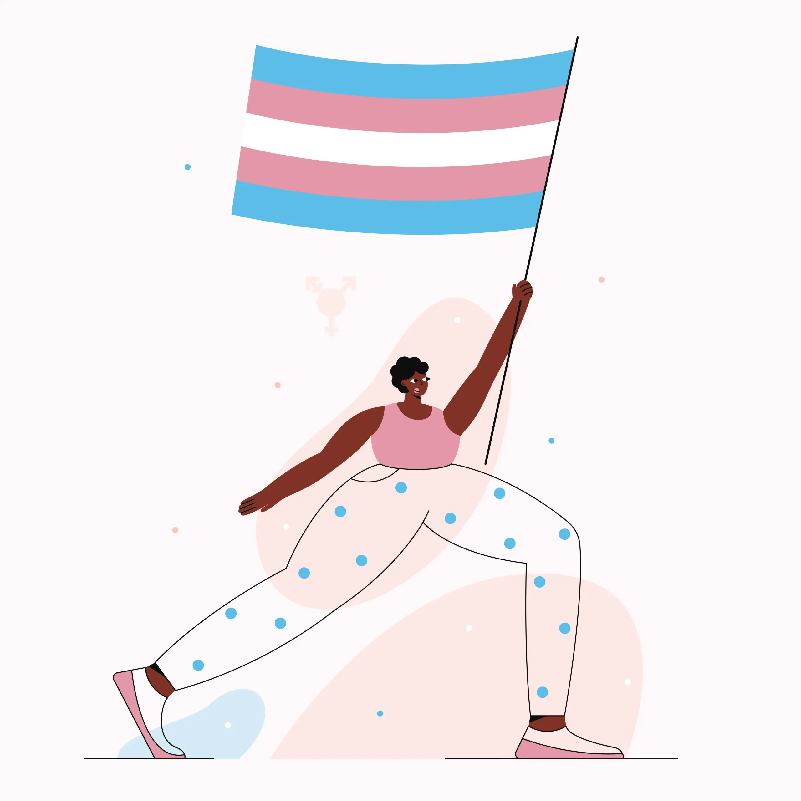 Illustration of a person holding the trans pride flag
